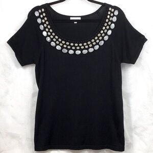 🎵Joesph A. ‘It Must Be Silk’ Black Beaded Knit Scoop Neck Short Sleeve